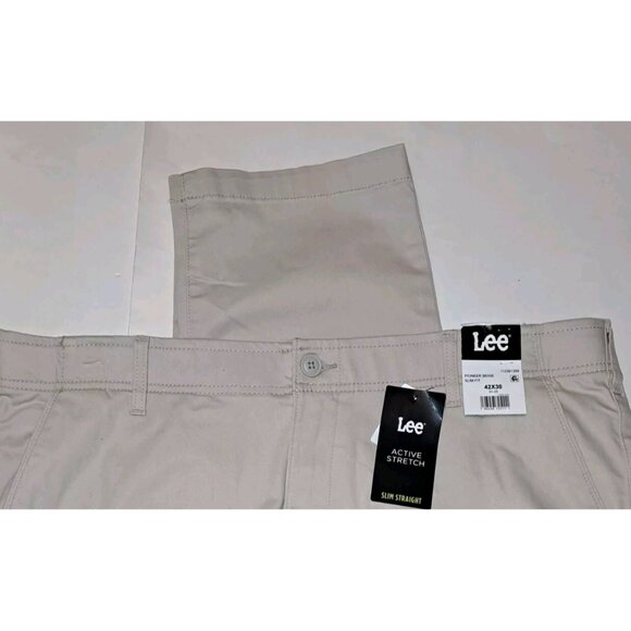 Lee NEW Men's Beige Active Stretch Motion Flex Slim Straight Pants 42x30 - Picture 2 of 8